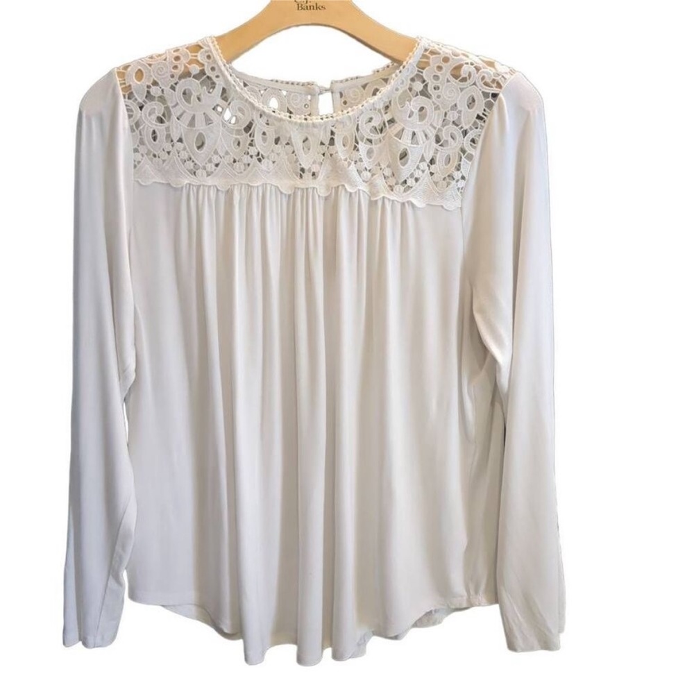Philosophy Women's XXL Long Sleeve Eyelet Lace Panel Top White Elevated Basic